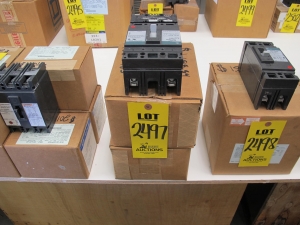 LOT (2) BREAKERS, CIRCUIT TYPE, 30A AMP RATING, 480VAC/250VDC VOLT RATING, 2 POLE, MAGNETIC KIND. MAG-BREAK, 90-390A ADJUSTABLE TRIP RANGE, MAGNETIC TRIP UNIT, WITH ADD-ON CURRENT LIMITER, 100KA INTERRUPTING RATING AT 240/480/600VAC, WITH LINE AND LOAD LUGS, PART # QTEC24030-TECL36030 (W-44) LOADING & HANDLING FEE $5-